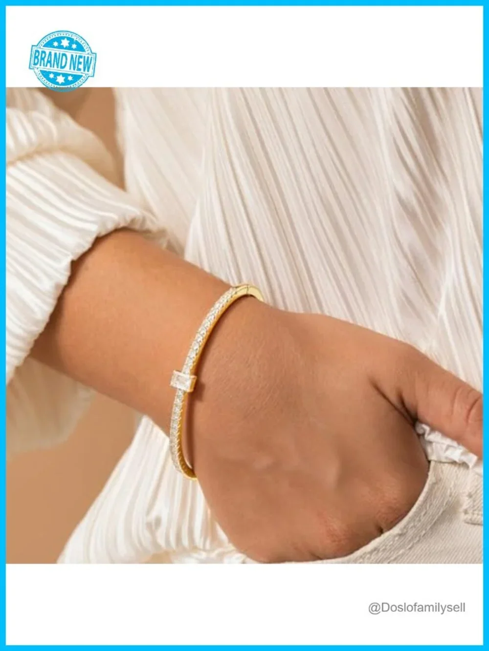 14K Gold Plated Cubic Zirconia Dainty Tennis Bangle Bracelet